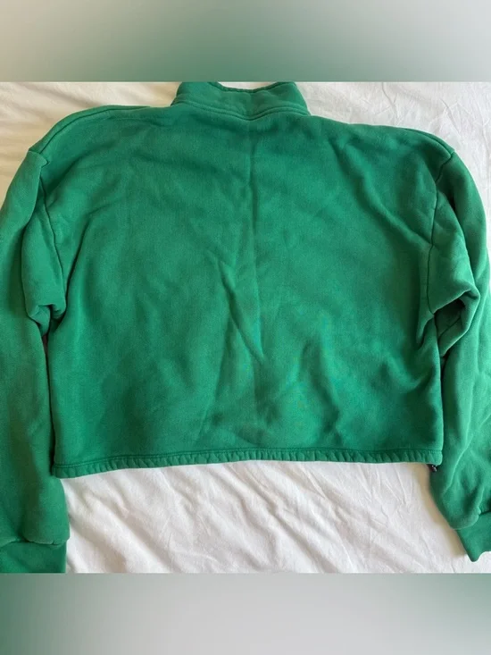 SET ACTIVE Green Cropped Half Zip Sweatshirt S Oversized French Terry Pullover - Picture 3 of 6